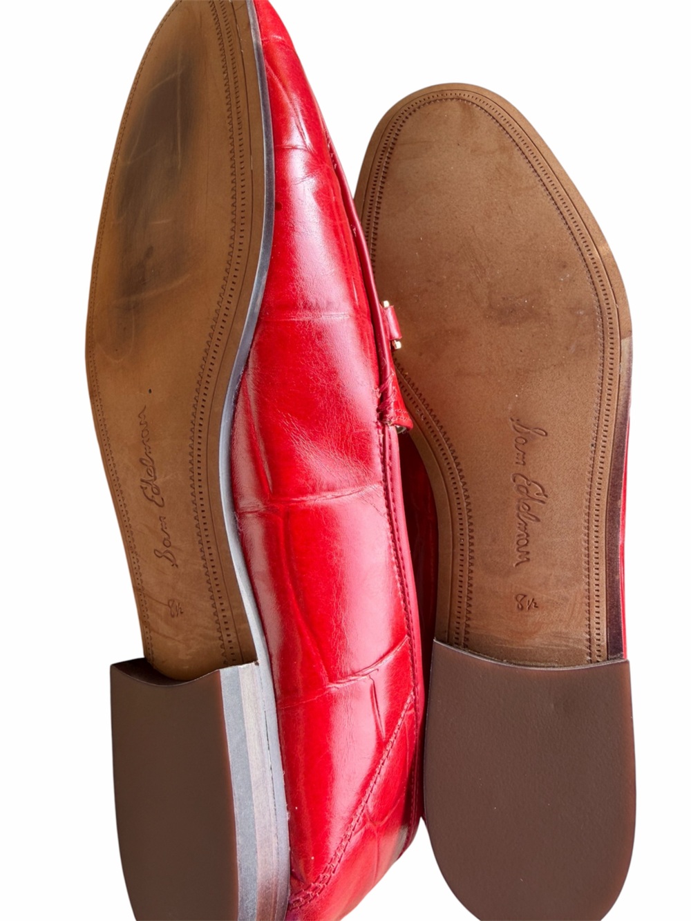 Sam Edelman Loraine Red Croc Embossed Leather Bit Loafers WomenS US 8.5 LIKE NEW - Picture 6 of 7